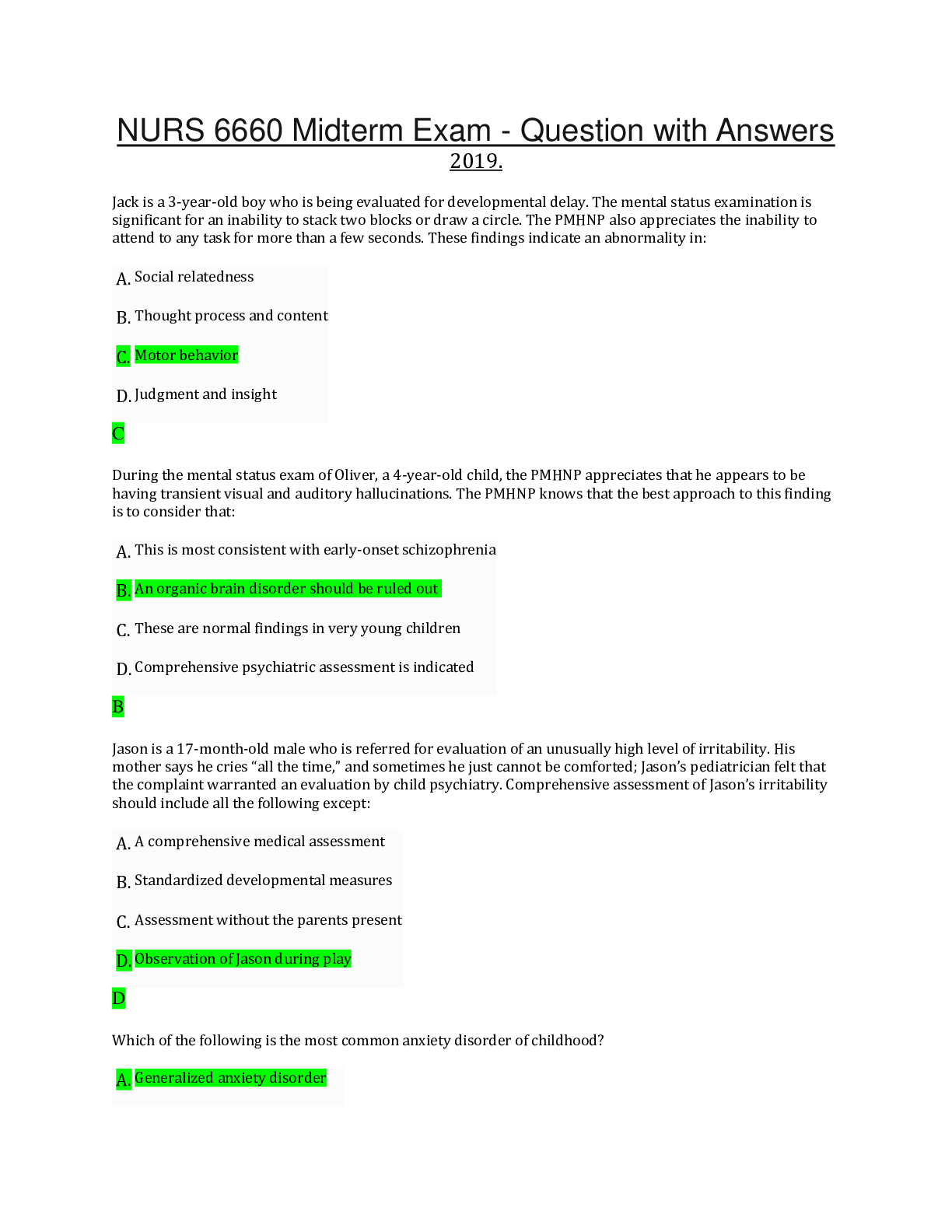 NURS 6660 Midterm Exam - Question with Answers (walden); Latest 2019/20 Exam Study guide- Already Graded A+